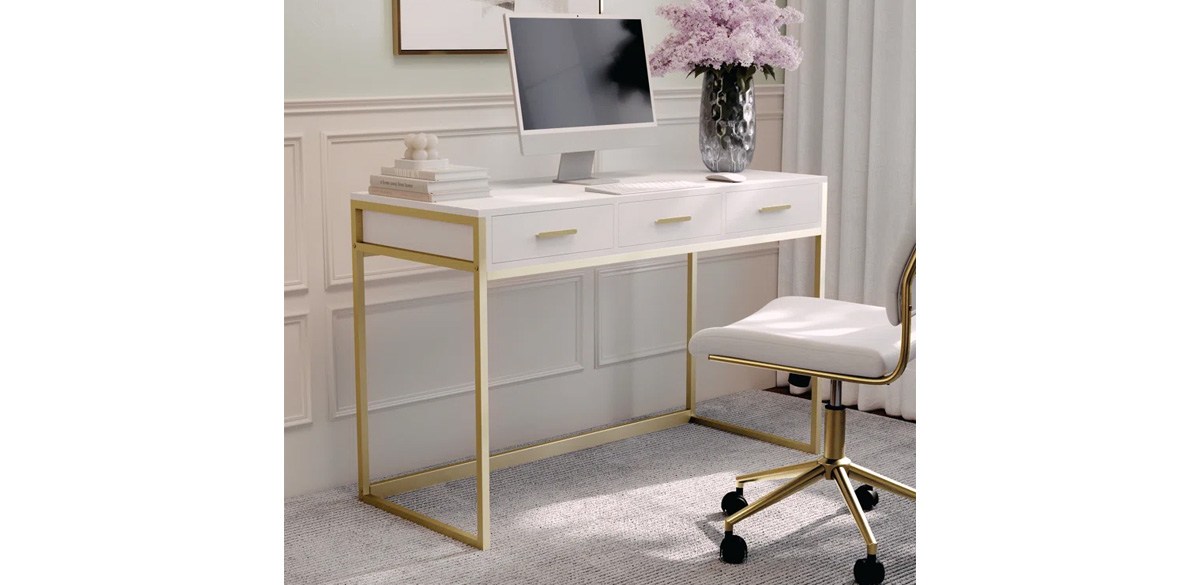 Huddleston Martha Stewart 3 Drawer Home Office Desk with Metal Frame and Hardware