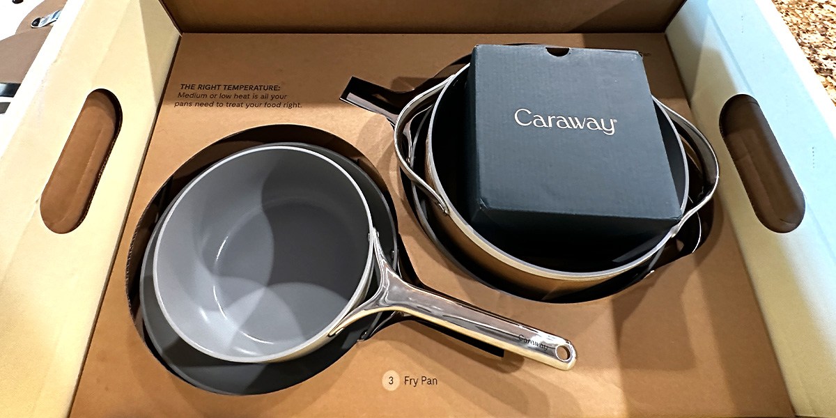Caraway Nonstick Ceramic Cookware Set in product box