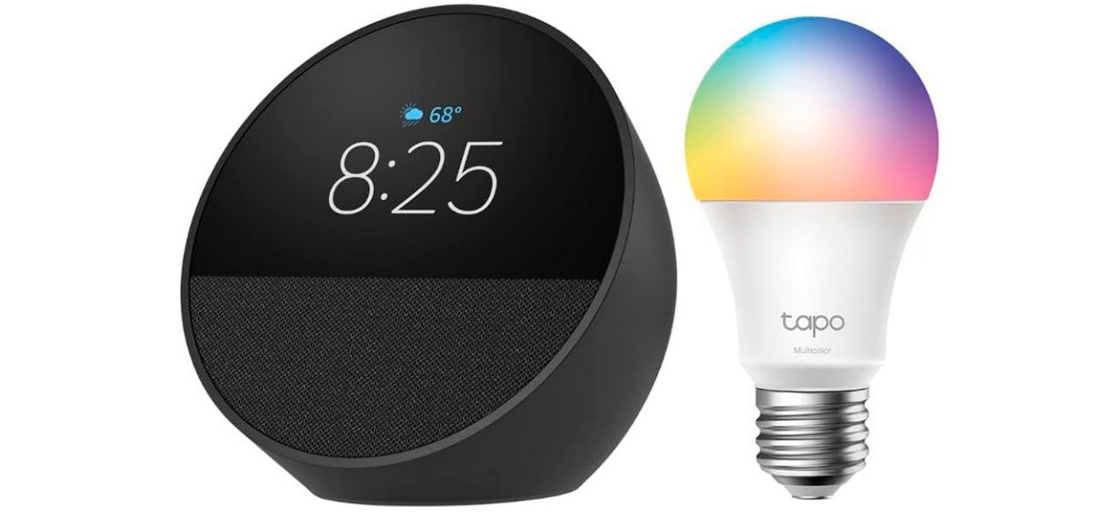Echo Spot with TP-Link Tapo Smart Color Bulb Echo Spot with TP-Link Tapo Smart Color Bulb
