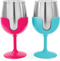 Camco 51915 Stainless Steel Wine Tumbler Set with Removable Stems