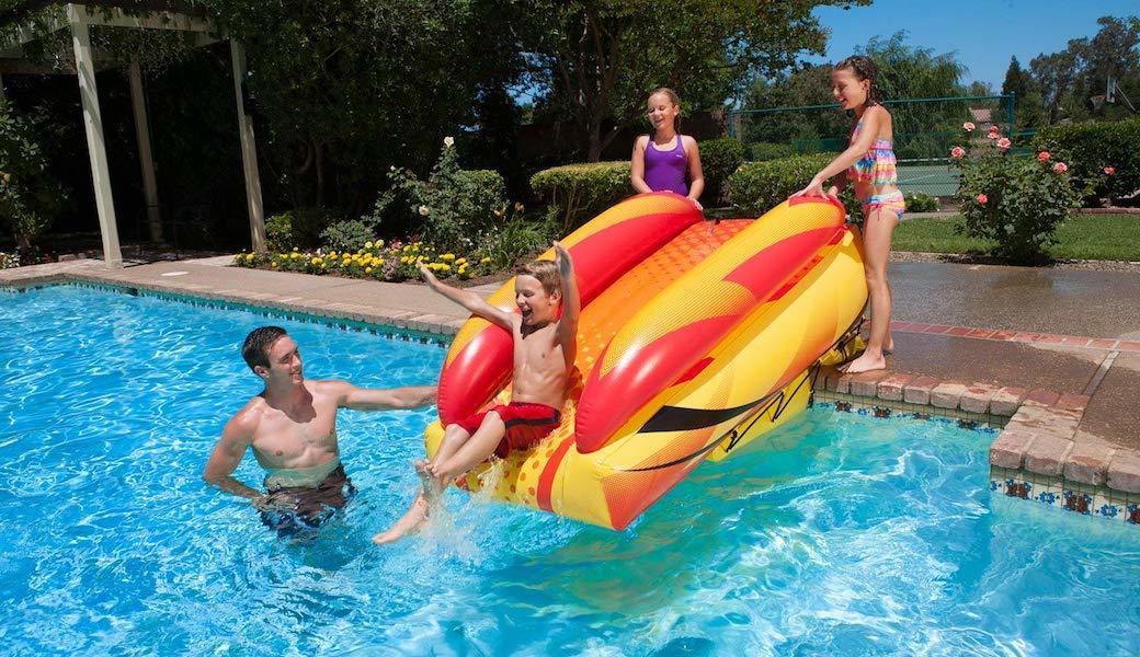 blow up water slide into pool