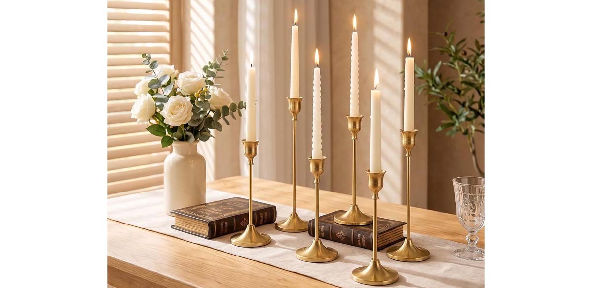 6 Pcs Gold Candlestick Holders
