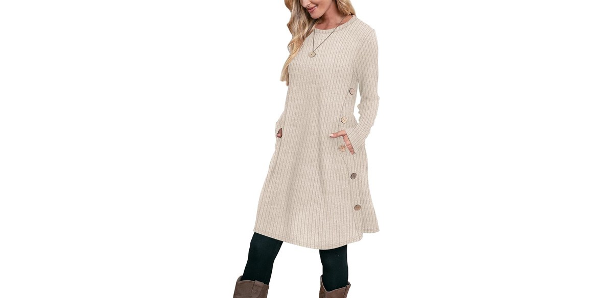 OFEEFAN Fall and Winter Tunic Dress with Pockets