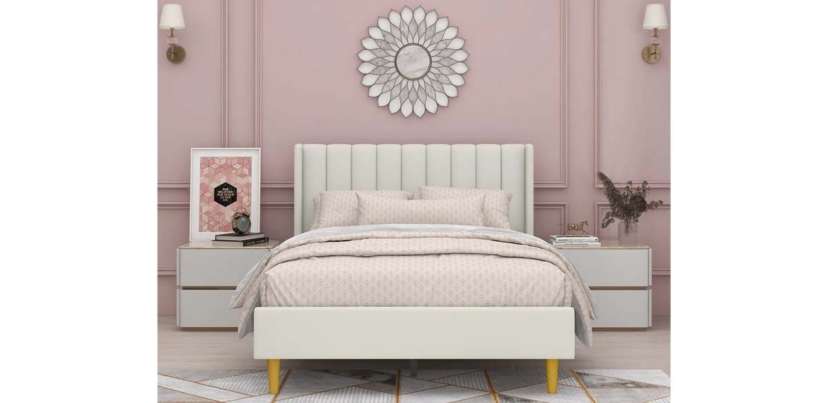 Wade Logan Eriksay Low-Profile Upholstered Platform Bed with Wingback Headboard