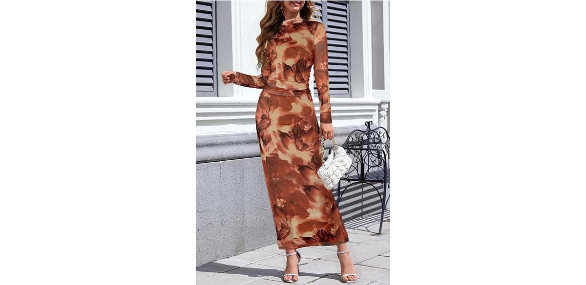 MEROKEETY Women's Long Sleeve Fall Wedding Guest Dress