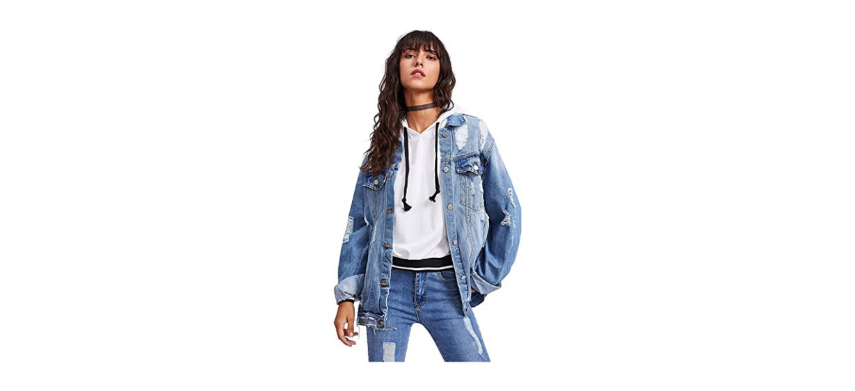 Best Floerns Women's Ripped Distressed Casual Long-sleeve Denim Jacket