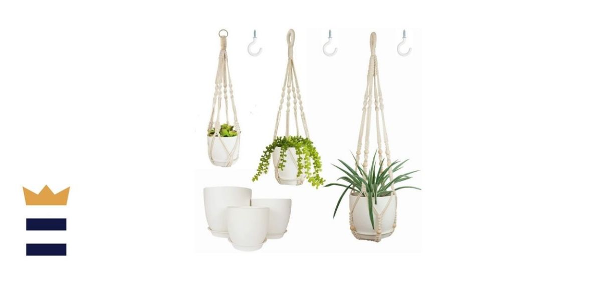 Bouqlife Macrame Plant Hangers with Pot Set of 3 Indoor Hanging Planters Holder