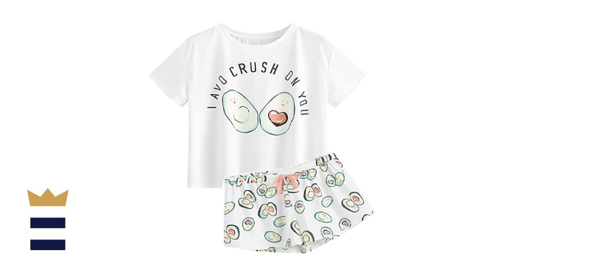 DIDK Women's Cute Cartoon Print Tee and Shorts Pajama Set