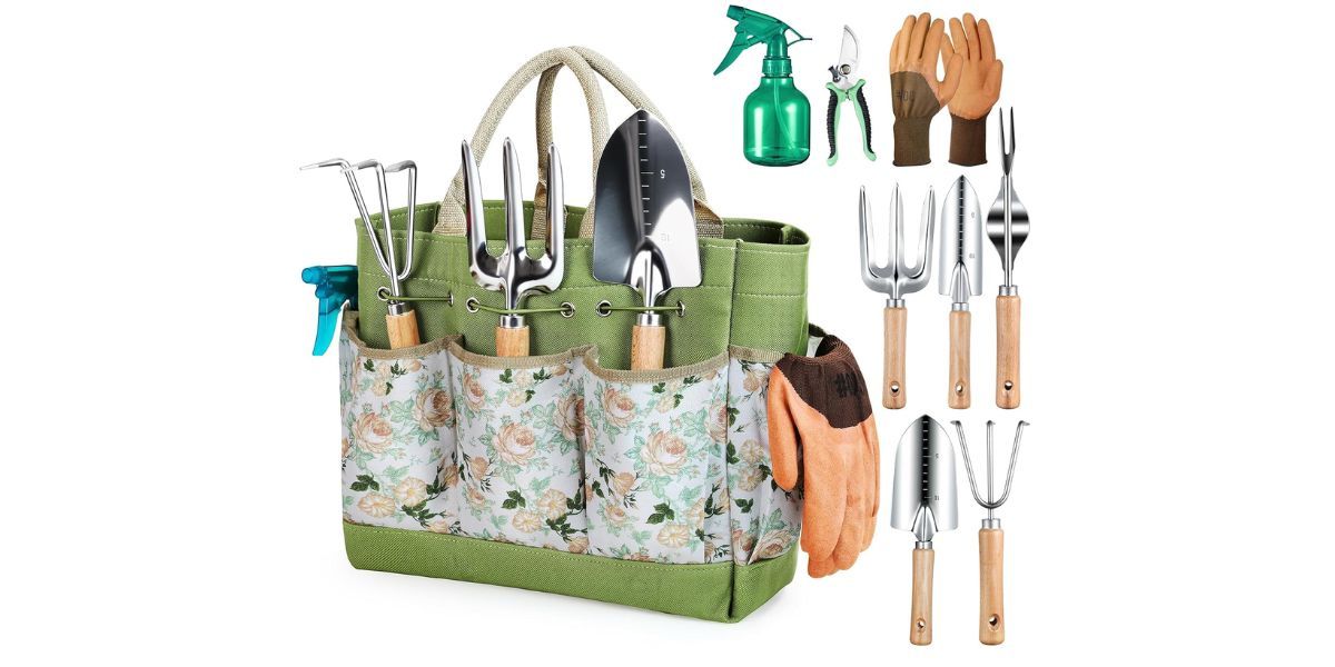 Grenebo 9-Piece Heavy Duty Garden Hand Tools and Storage Bag