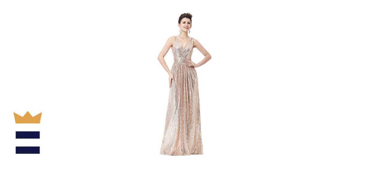Kate Kasin Sequined Maxi Evening Dress
