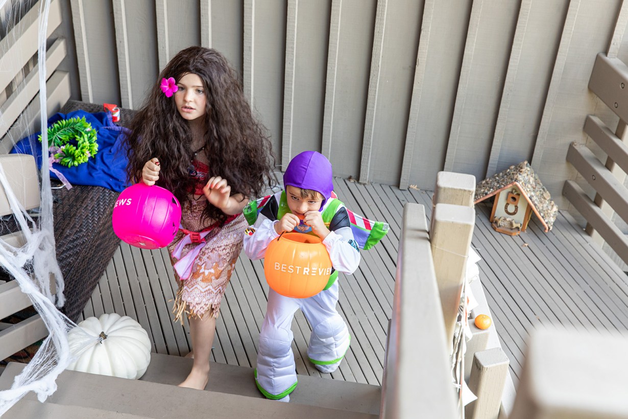 kids in Halloween costumes