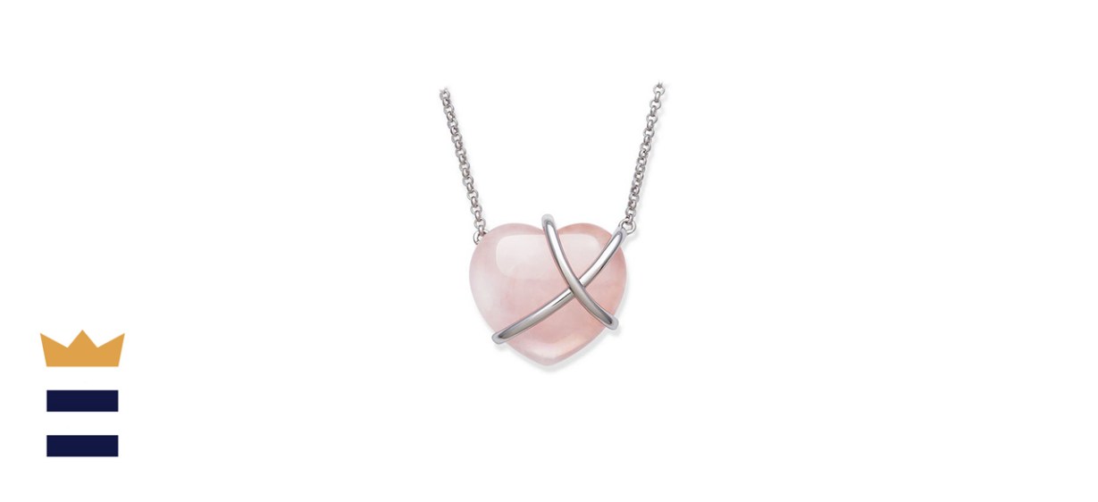 Macys Heart-Shaped Rose Quartz Necklace In Sterling Silver