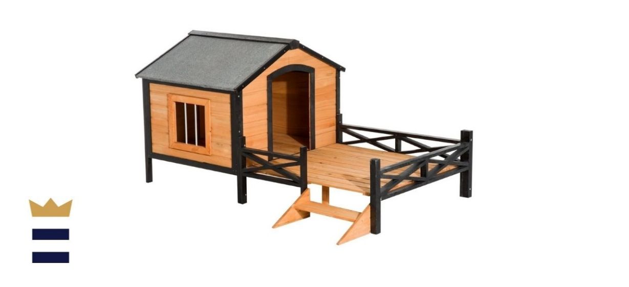 PawHut Wooden Cabin Dog House With Porch