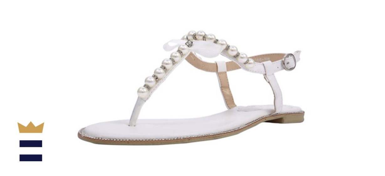 ShoeSole Pearl T-Strap Flat Bridal Sandals