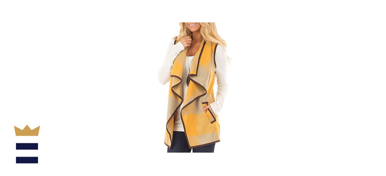 Unidear Women’s Casual Lapel Plaid Vest Cardigan