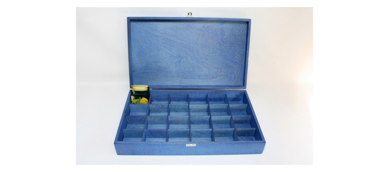 Woodpower 24 Compartments Blue Wooden Tea Box