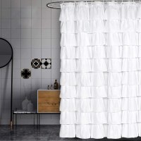 Volens Ruffled Farmhouse White Shower Curtain