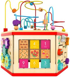 TOP BRIGHT Wooden Activity Cube with Bead Maze