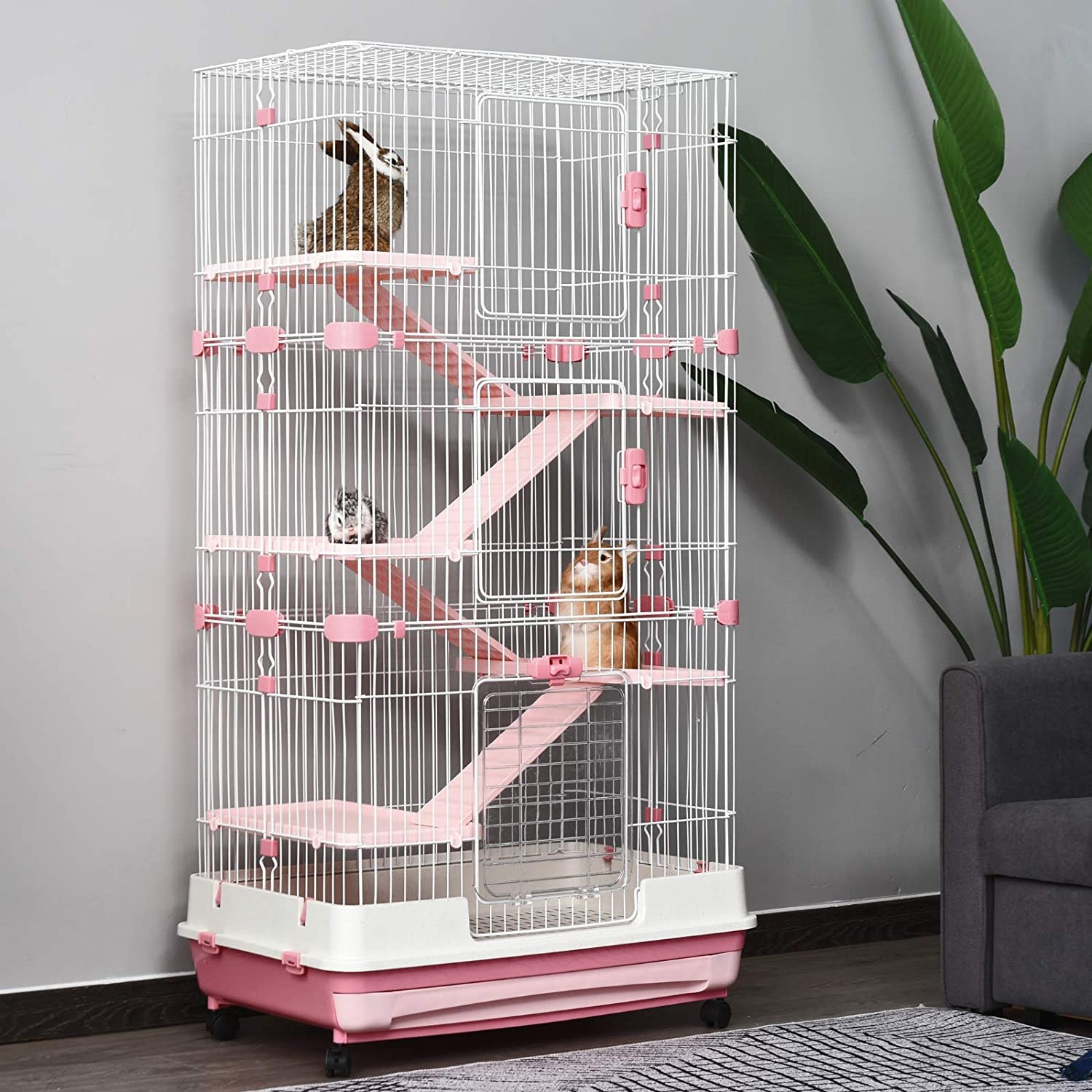PawHut Small Animal Cage with Wheels