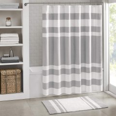 70 in. x 72 in. Solid Standard Waterproof PEVA Shower Curtain and Bath  Organizer in Grey with 9-Mesh Storage Pockets