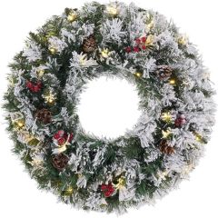 Decspas Prelit Snowy Flocked Christmas Wreath