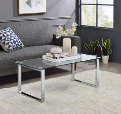 King's Brand Modern Design Chrome Finish Glass Top Cocktail Coffee Table