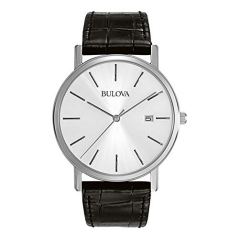 Bulova Stainless Steel Leather Strap Dress Watch